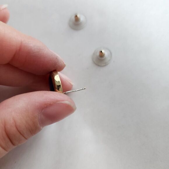 Dillards Vintage Gold Round Button Blue Inlay Post Back Earrings 925 Stamped - Picture 5 of 9